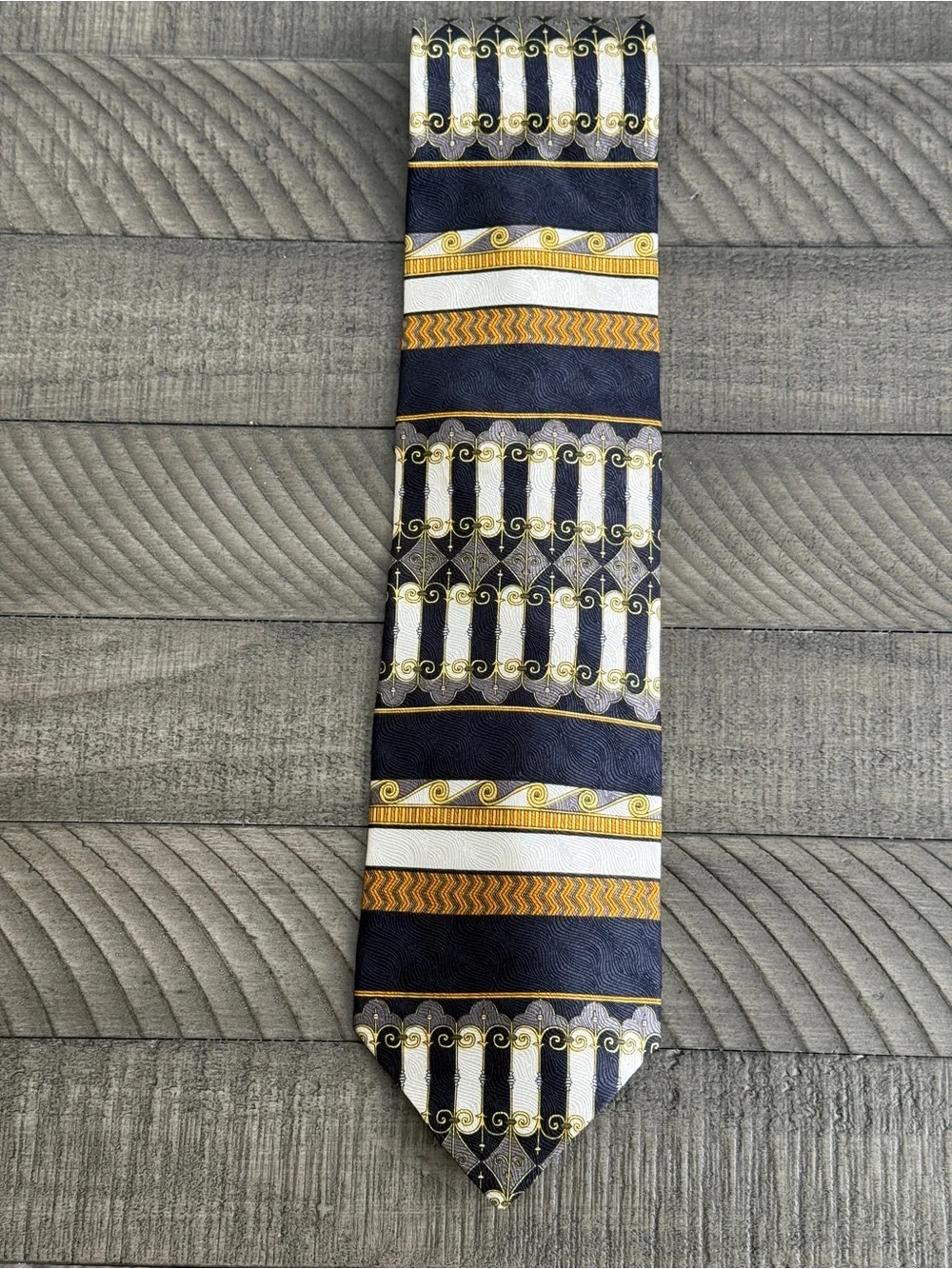 Vintage Striped Navy and Gold Patterned Men's Tie